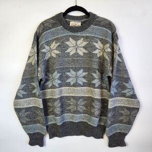 VTG Merrimac ALPS Sweater Mens Sz M Gray 100% Wool‎ Eclectic Grandpa Vintage 90s